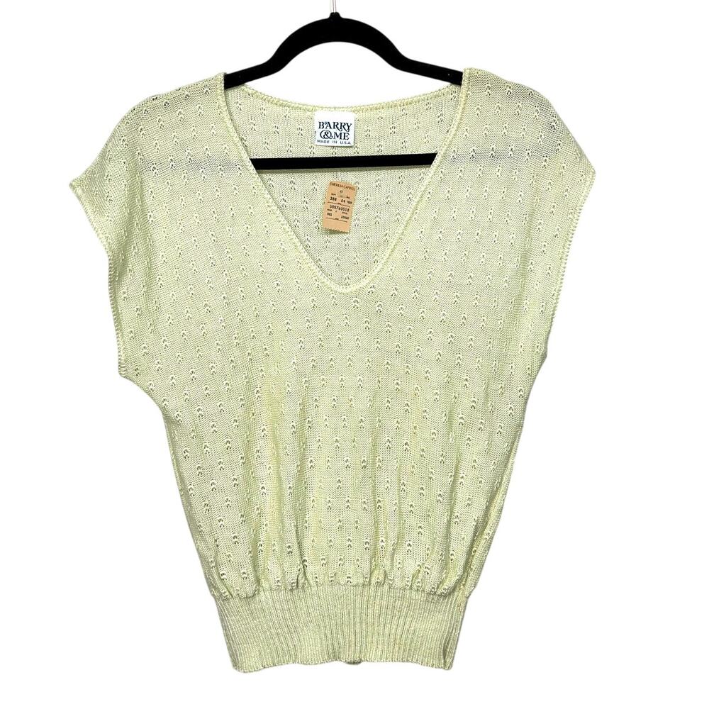 Vintage Deadstock Barry & Me Cap Sleeve Knit Top Small V-Neck Made in U.S.A